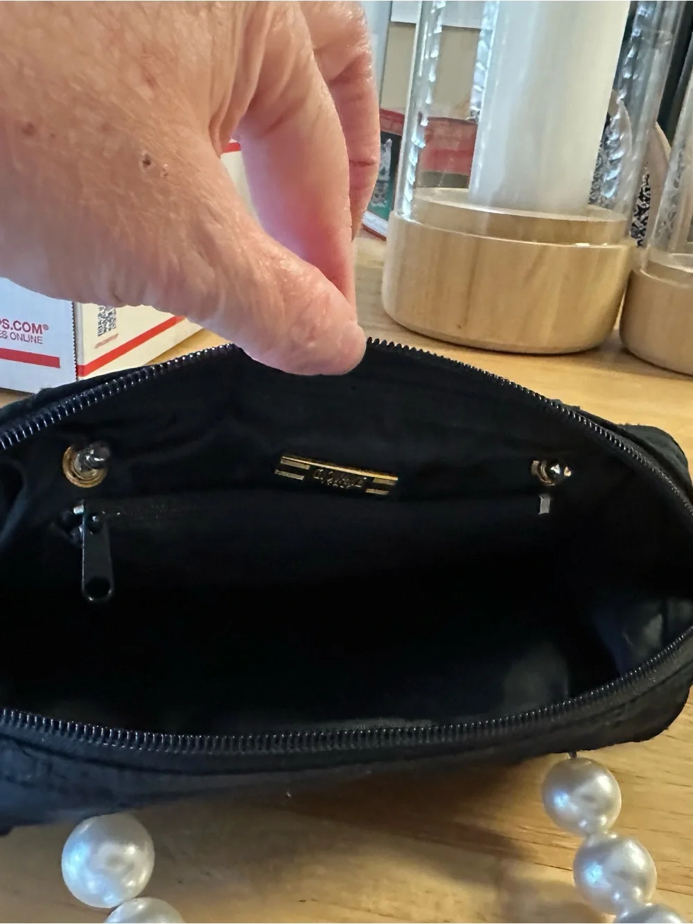 Black Quilted Pearl-Handle Top Zip Women’s Bag